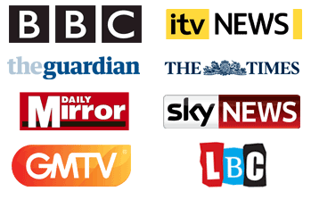 BBC, ITV, The Guardian, The Time, Daily Mirror, Sky News, GMTV, LBC